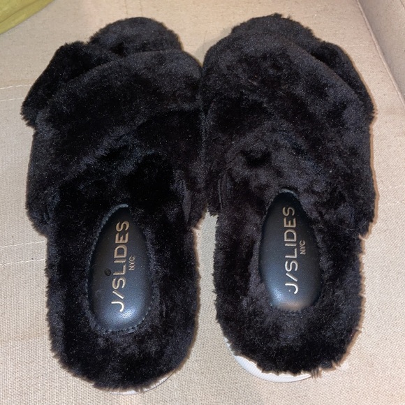 Black fur J Slides platform sandals size 8 - Picture 1 of 8